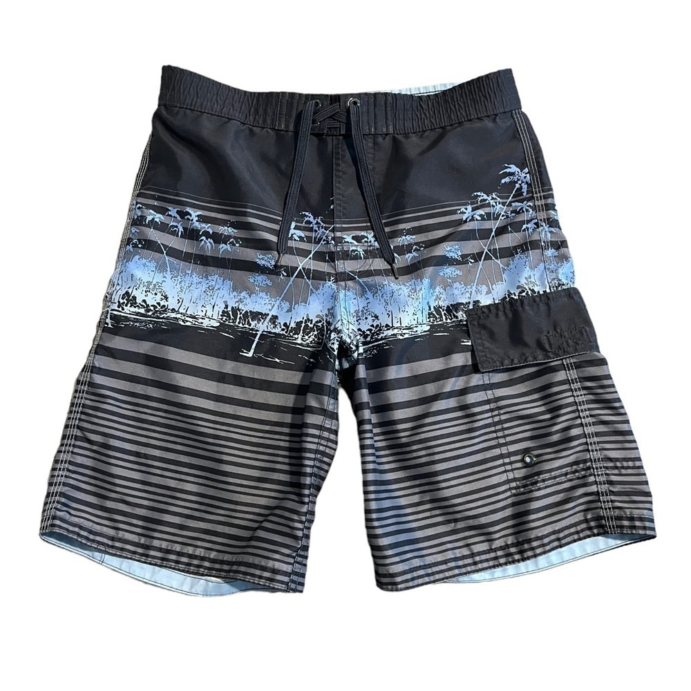 Gap Mens Blue and Gray Swim Trunks with Liner - Medium